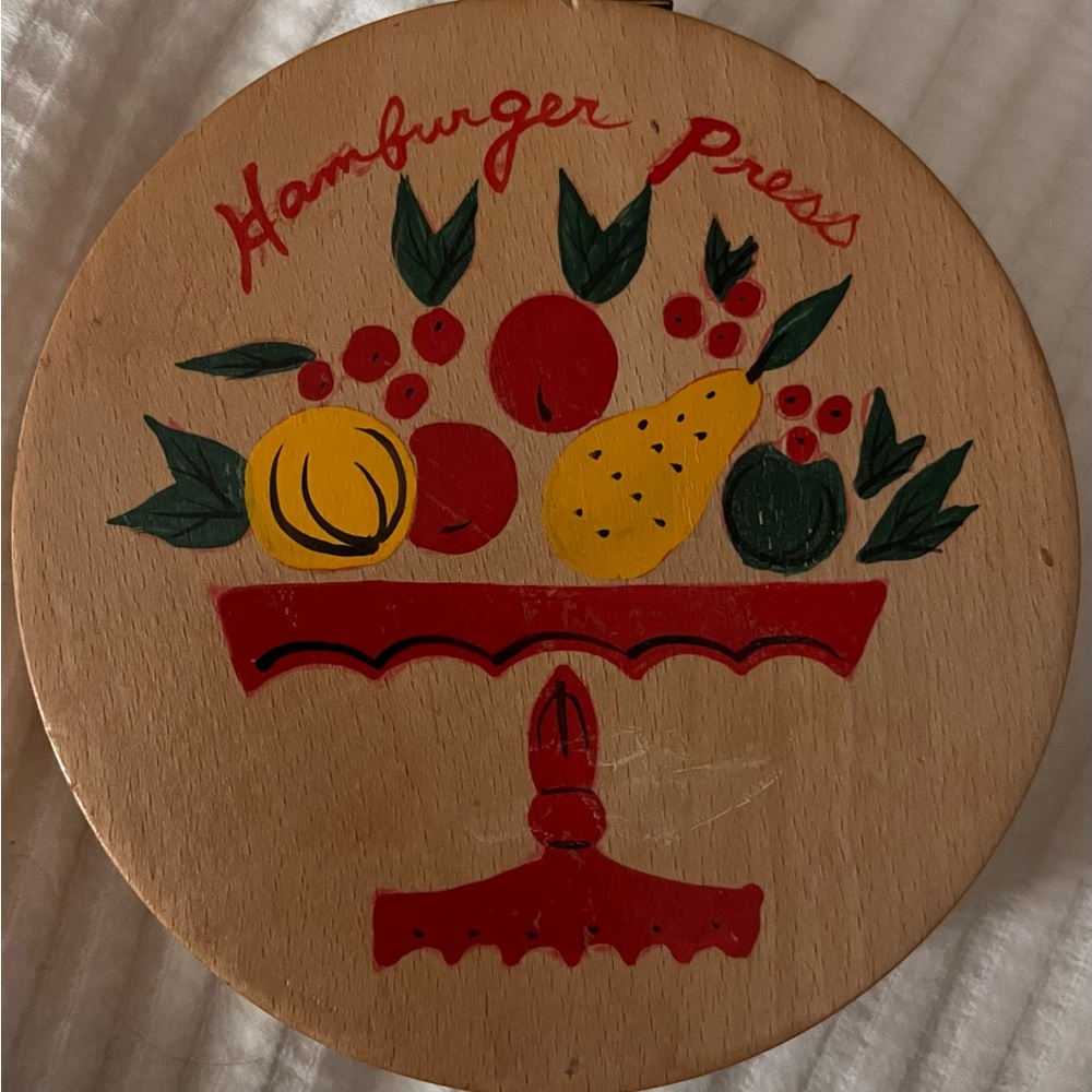 Vintage Wooden Hamburger Press with Fruit Design